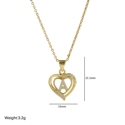 Brass cable chain Plating Letter Heart Shape Pendant Necklace