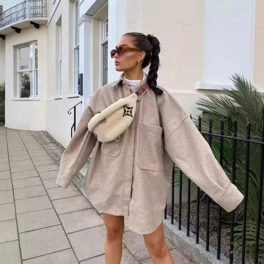 Women's Streetwear Solid Color Single Breasted Woolen Coat Woolen Coat