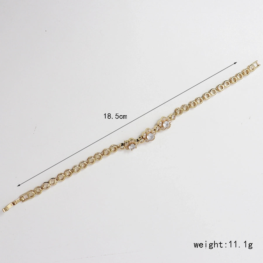 Copper  Heart Shape Flower Zircon Bracelets