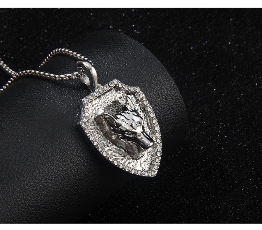 Hip-Hop Geometric Lion Wolf 201 Stainless Steel Alloy Inlay Rhinestones Unisex Pendant Necklace