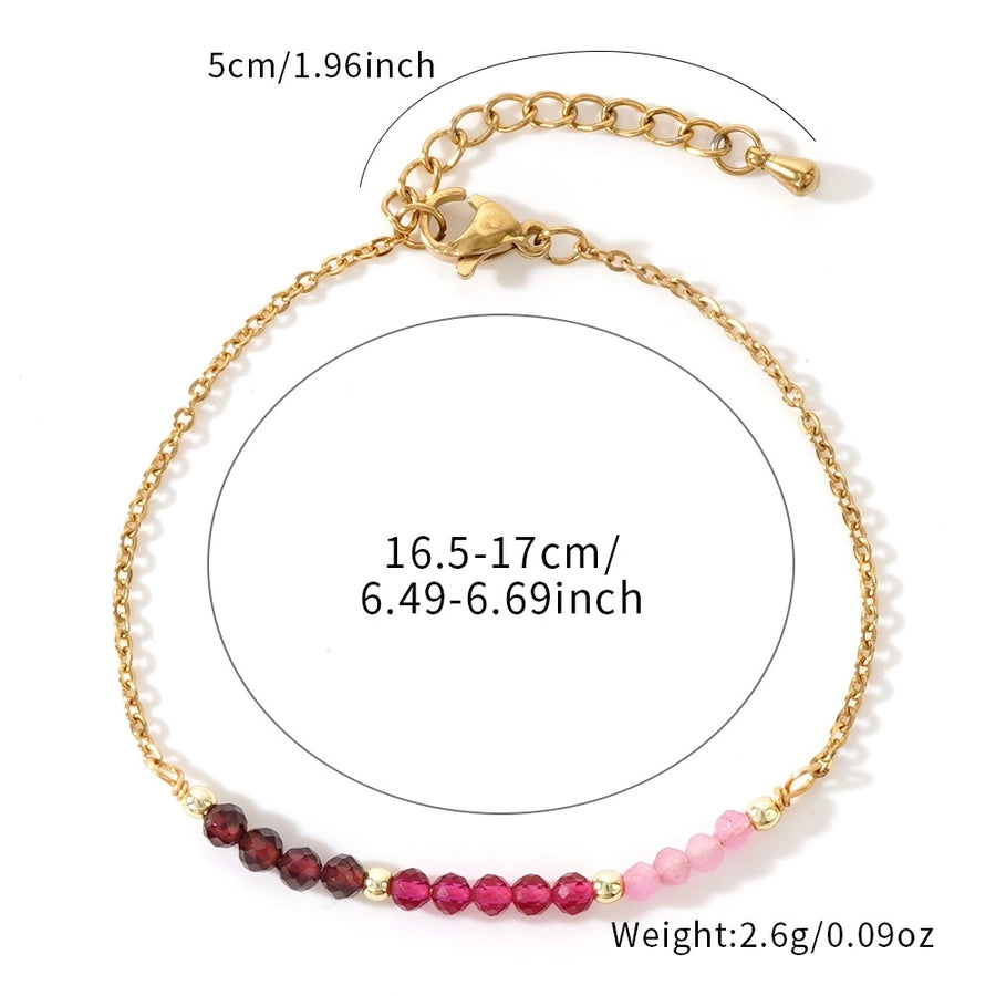Simple Style Round 304 Stainless Steel natural stone Copper Beaded Chain cable chain Bracelets In Bulk Stainless Steel Bracelets