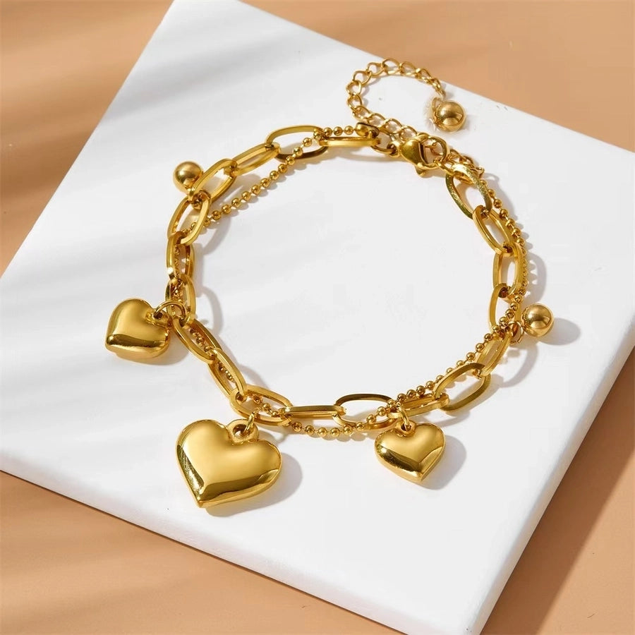 Modern Style Classic Style Heart Shape Titanium Steel 18K Gold Plated Paperclip Chain Bracelets In Bulk Stainless Steel Bracelets