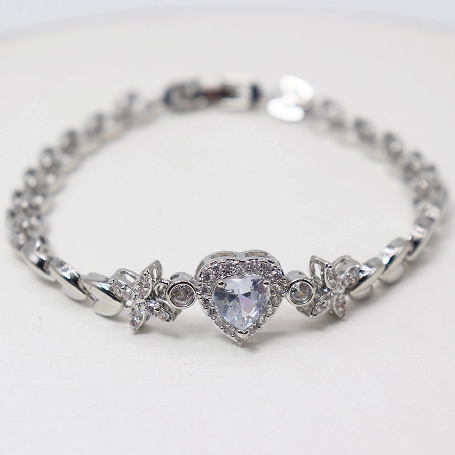 Copper  Heart Shape Flower Zircon Bracelets