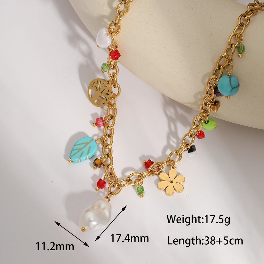 Jewelry Sweet Simple Style Floral 304 Stainless Steel Imitation Pearl Imitating stone 18K Gold Plated Inlay Jewelry Set