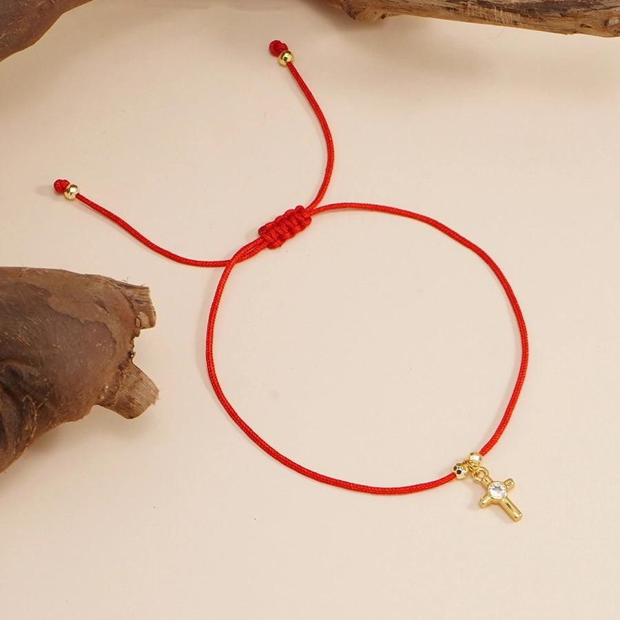 Bohemian Cross Round Heart Shape Zircon Wax line Copper  String Bracelets