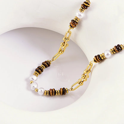 Jewelry Casual Vacation Geometric 304 Stainless Steel Tiger Eye Plating Necklace