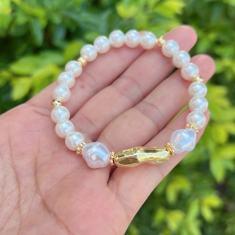 Nordic Style Round Zircon Imitation Pearl opal Copper Beaded Bracelets