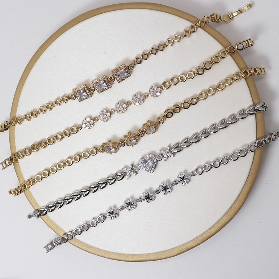 Copper  Heart Shape Flower Zircon Bracelets