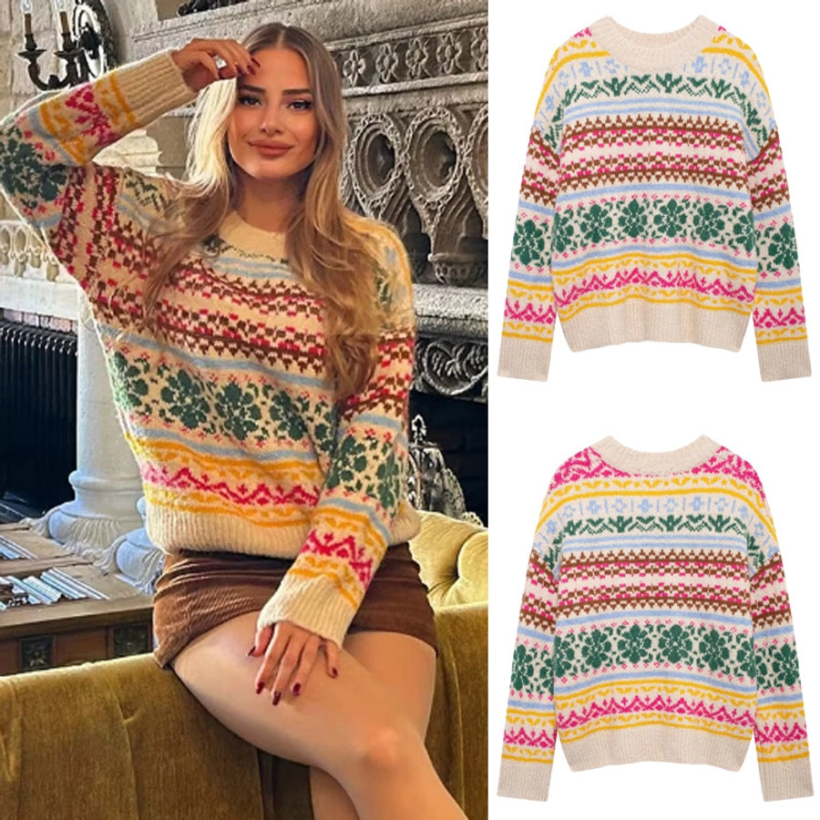 Women's Sweater Long Sleeve Sweaters & Cardigans Streetwear Flower