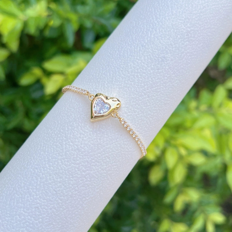 Copper Tennis Chain 18K Gold Plated Plating Inlay Heart Shape Zircon Bracelets