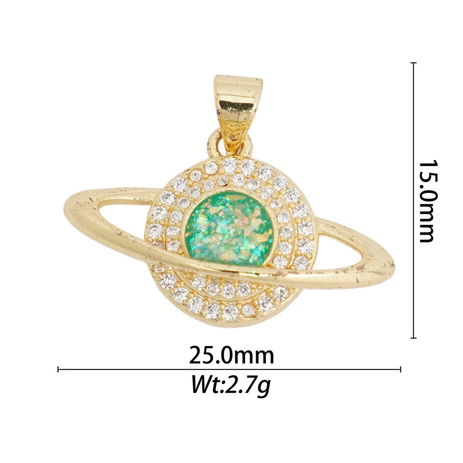 1 Piece Copper Zircon Hexagon Bear Planet Pendant