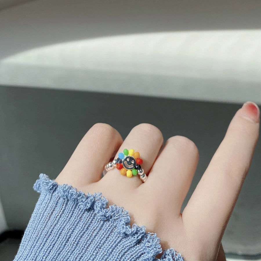 Sterling Silver Smile Face Flower Rings