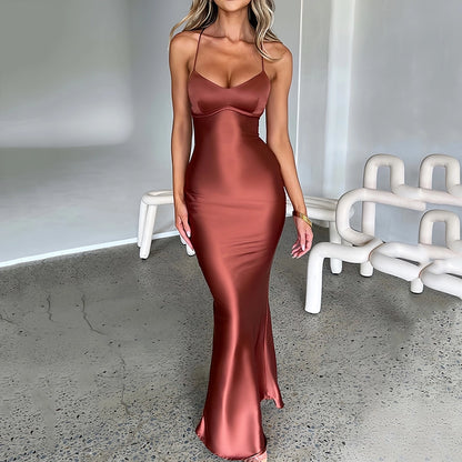 Women's Sheath Dress Sexy U Neck Backless Sleeveless Solid Color Maxi Long Dress Holiday