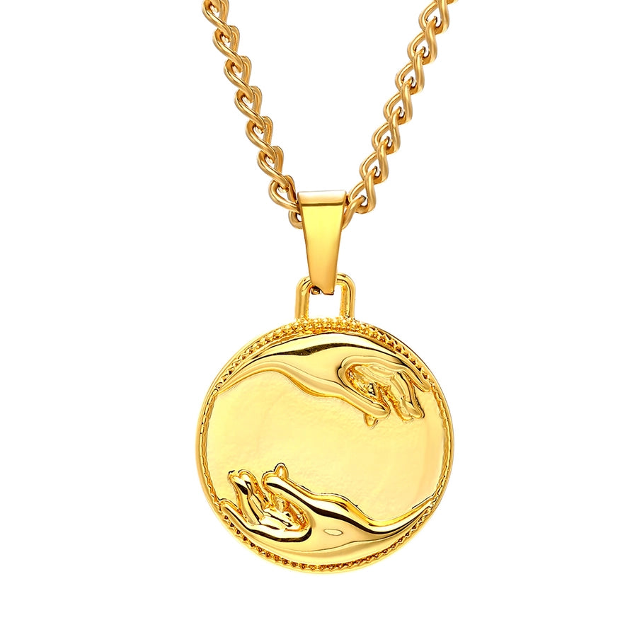 Casual Round 304 Stainless Steel 18K Gold Plated Men's Pendant Necklace