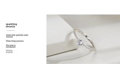 s925 Sterling Silver Ring Women's Korean Jewelry Simple Single Diamond Micro-inlaid Ring Small Fresh Closed Ring Live Explosions