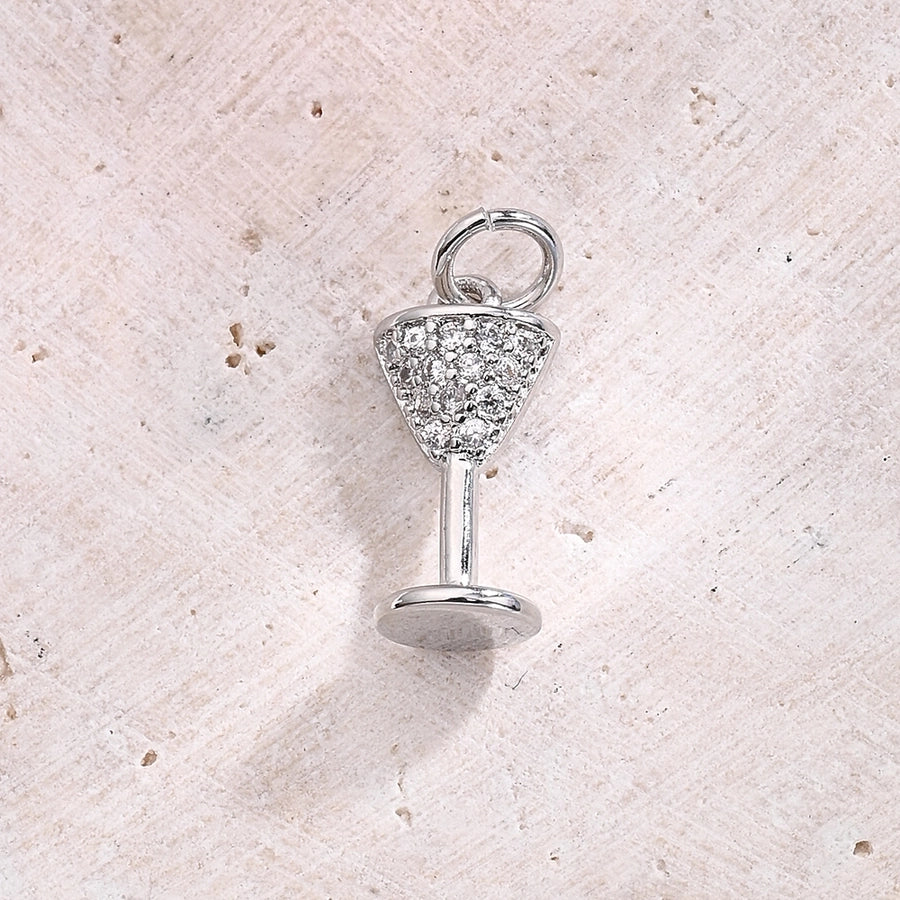 1 Pc/Package 14x7mm 18x11mm 21x9mm Hole 3~3.9mm Copper Zircon White Gold Plated Wine Glass Wine Bottle Polished Pendant Jewelry Accessories