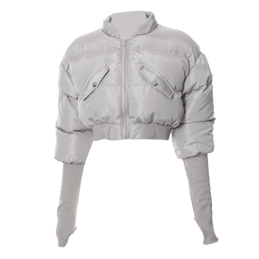 Women's Streetwear Solid Color Zipper Coat cotton clothes