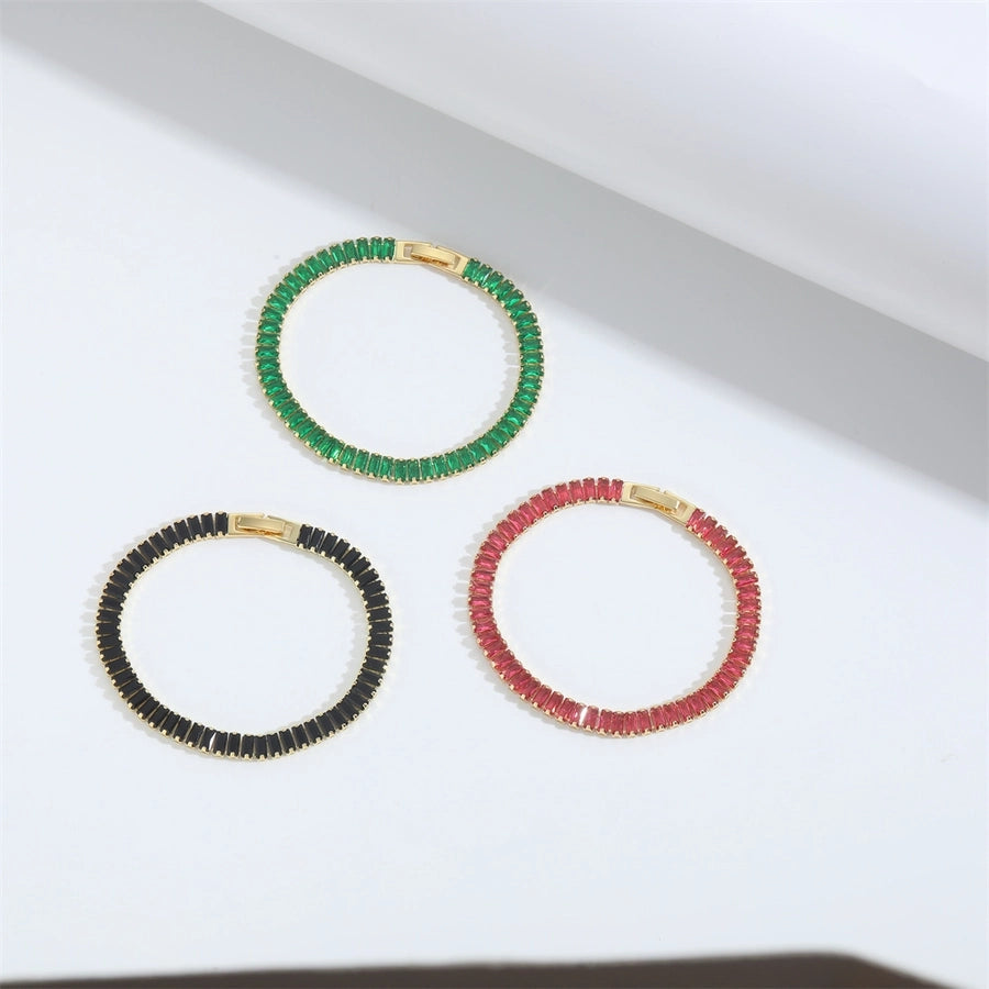 Jewelry Elegant Simple Style Commute Geometric Copper Zircon 14K Gold Plated Bracelets