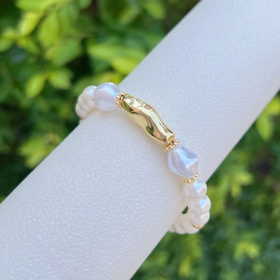 Nordic Style Round Zircon Imitation Pearl opal Copper Beaded Bracelets