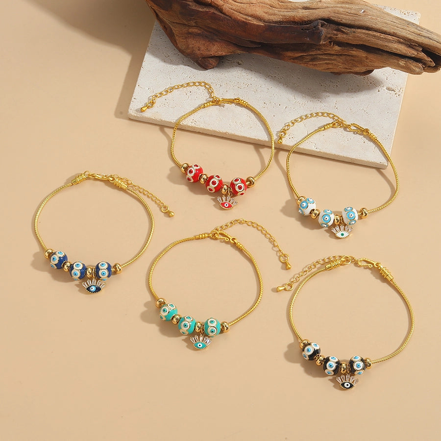 Jewelry Elegant Simple Style Commute Devil's Eye Copper Copper 14K Gold Plated Bracelets