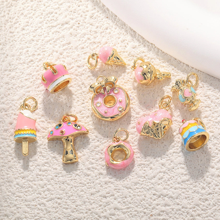 1 Piece 14mm-20mm Copper 18K Gold Plated Ice Cream Donuts Crown Pendant Jewelry Accessories
