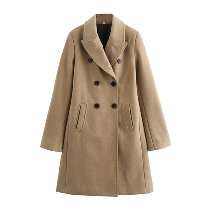Women's Casual Elegant Solid Color Double Breasted Woolen Coat
