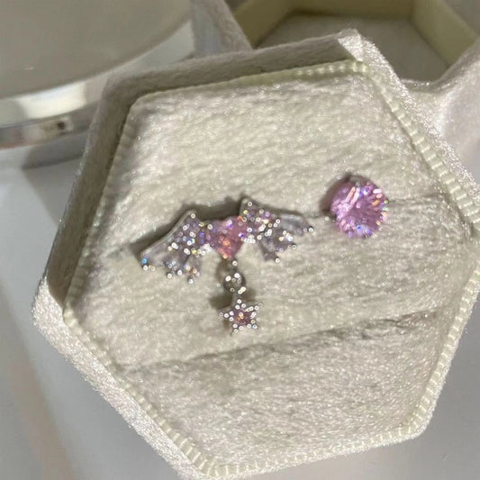 1 Piece 1 Pair Simple Style Shiny Round Heart Shape Wings Inlay Alloy Rhinestones Ear Studs