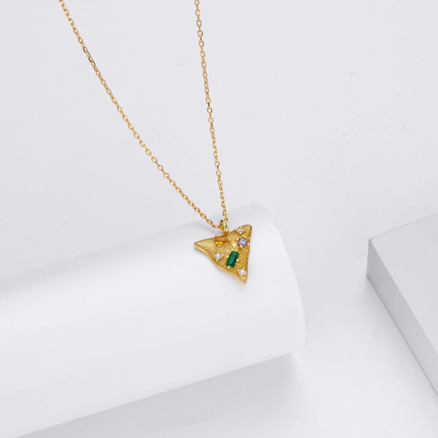 925 Sterling Silver Rack Plated Plated Long-Lasting Plated Zircon cable chain Inlay Triangle Pendant Necklace