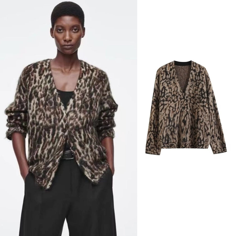 Women's Coat Long Sleeve Sweaters & Cardigans Elegant Leopard