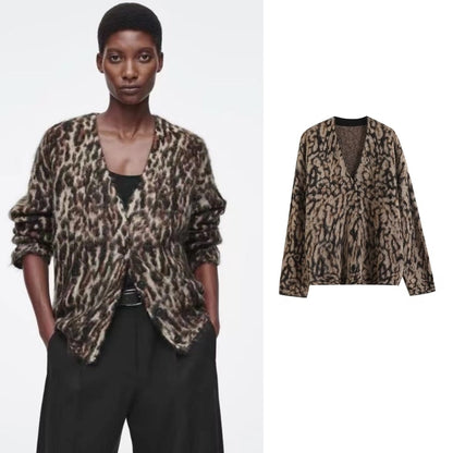 Women's Coat Long Sleeve Sweaters & Cardigans Elegant Leopard