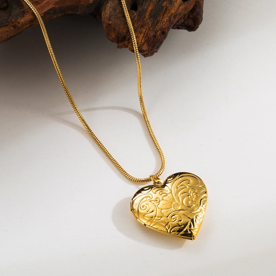 Jewelry Casual Commute Heart Shape Solid Color 304 Stainless Steel 18K Gold Plated Plating Pendant Necklace