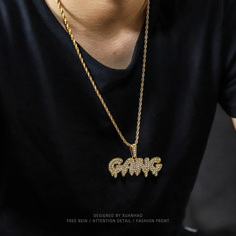 Hip-Hop Letter Rhinestones Alloy Twisted Rope Chain Pendant Necklaces