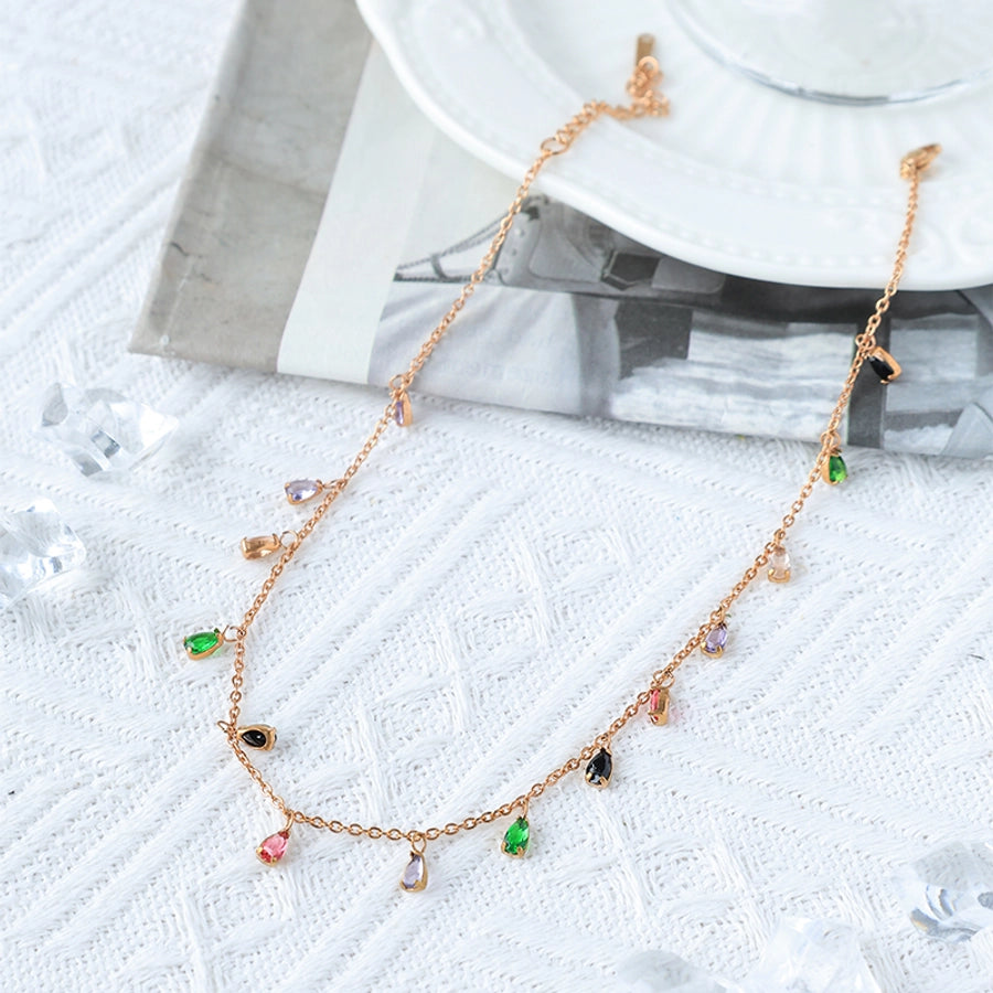 Jewelry Casual Sweet Shiny Water Droplets 304 Stainless Steel Zircon 14K Gold Plated Multi Charms Necklace