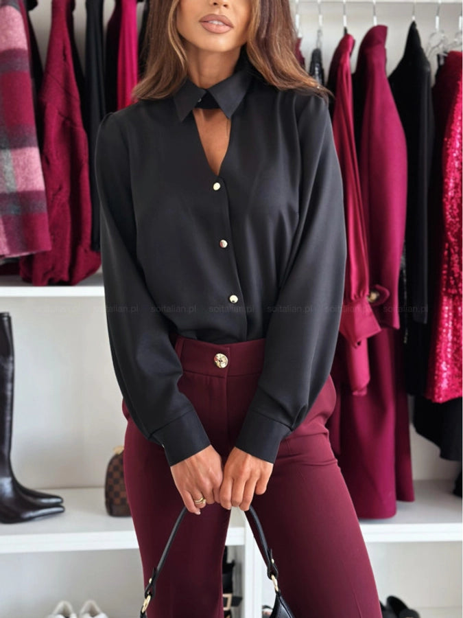 Blouse Long Sleeve Blouses Button Streetwear Solid Color