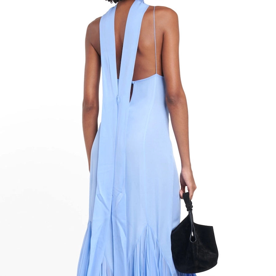 Women's Strap Dress Vacation V Neck Pleated Sleeveless Solid Color Maxi Long Dress Holiday