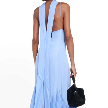 Women's Strap Dress Vacation V Neck Pleated Sleeveless Solid Color Maxi Long Dress Holiday
