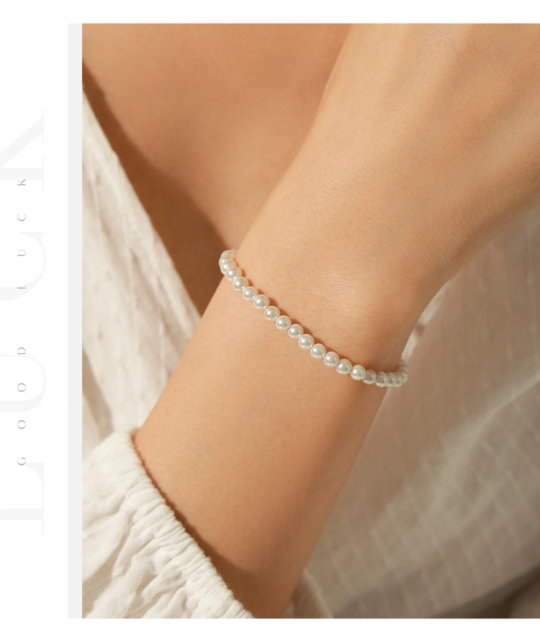 925 Sterling Silver Artificial Pearl Beaded Chain Bracelets IG Style Elegant Lady