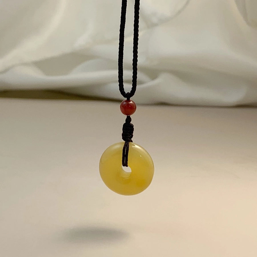 Simple Style Round Jade rope Woven Chain Pendant Necklaces