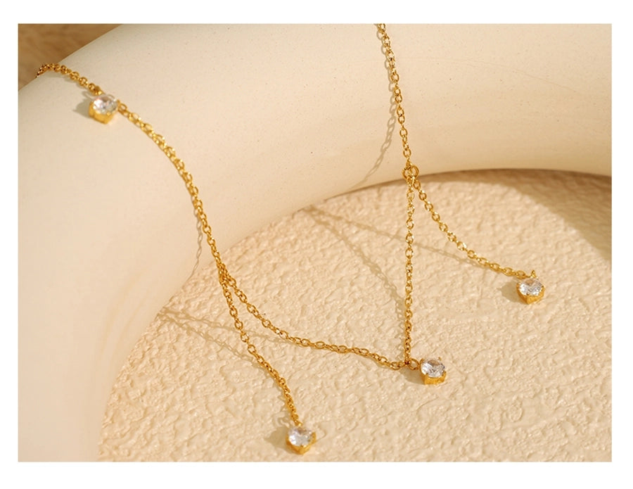 Jewelry IG Style Elegant Round 304 Stainless Steel Zircon 18K Gold Plated Polishing Plating Inlay Pendant Necklace