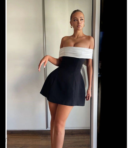 Women's Sheath Dress Streetwear Strapless Contrast Binding Sleeveless Contrast Collar Above Knee Holiday Daily