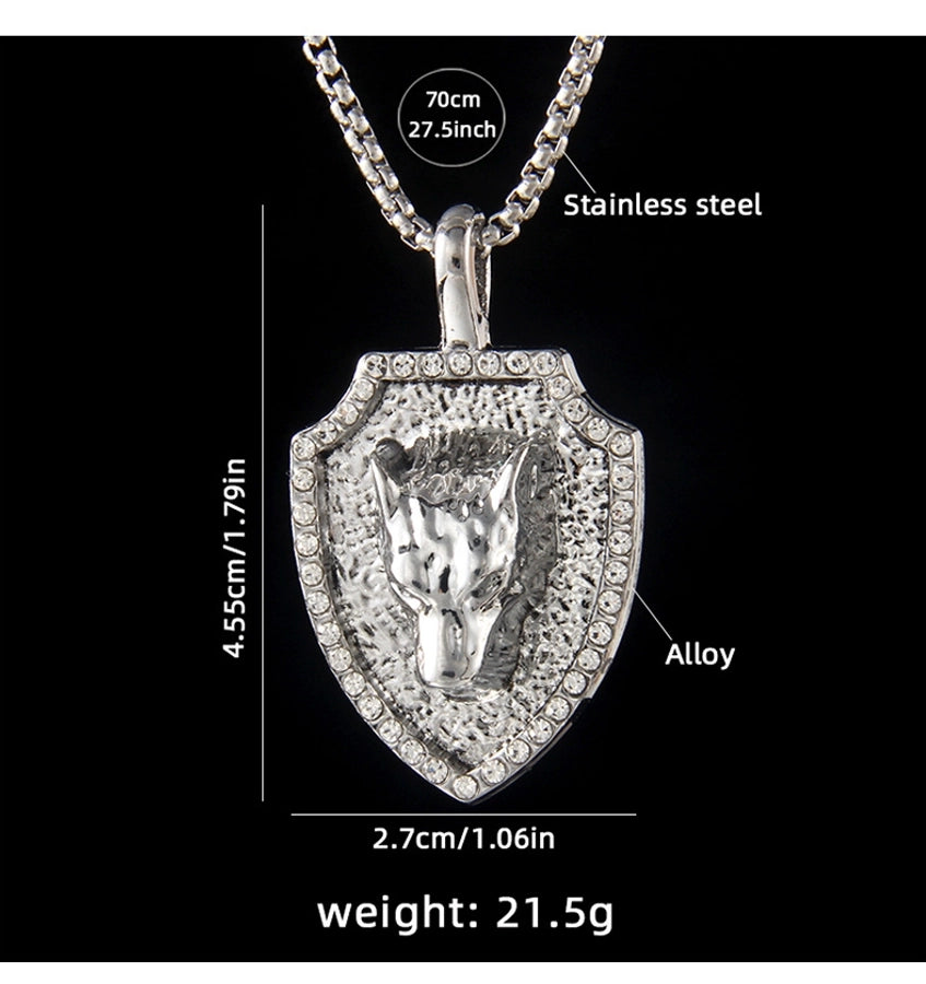 Hip-Hop Geometric Lion Wolf 201 Stainless Steel Alloy Inlay Rhinestones Unisex Pendant Necklace