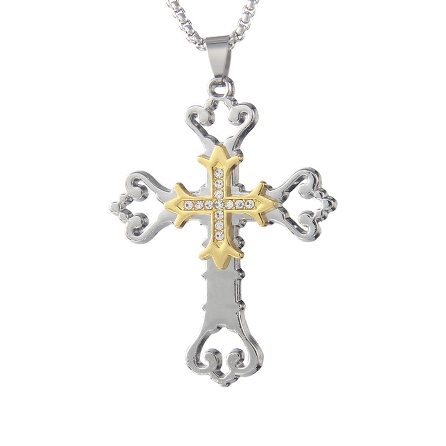 Hip-Hop Simple Style Cross 201 Stainless Steel Alloy Inlay Unisex Pendant Necklace