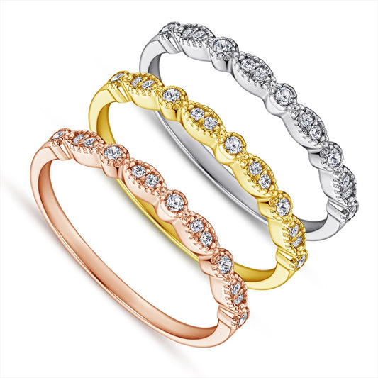 Tong Lin new simple ring fashion s925 sterling silver ring micro inlaid zircon row drill  engagement gift rings