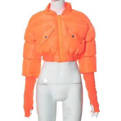 Women's Streetwear Solid Color Zipper Coat cotton clothes