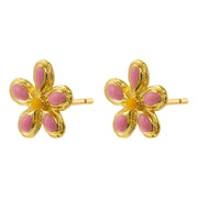 Gold Pink Dripping Oil Five Petal Flower Ear Studs 1 Pair