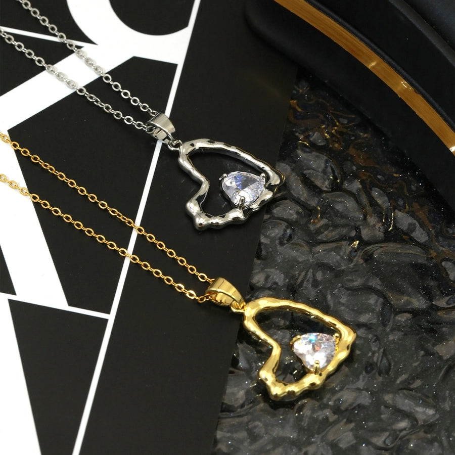 Simple Style Heart Shape 304 Stainless Steel Copper Plating Inlay Zircon K Gold Plated Women's Pendant Necklace