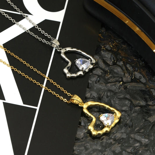 Simple Style Heart Shape 304 Stainless Steel Copper Plating Inlay Zircon K Gold Plated Women's Pendant Necklace