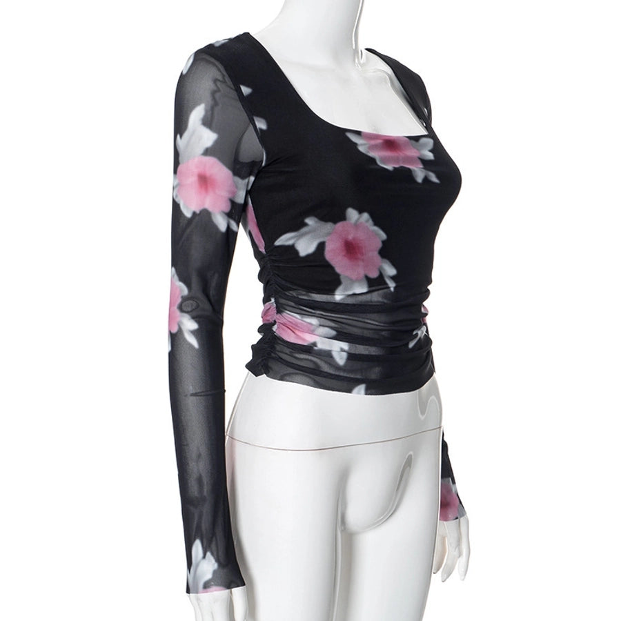 Women's T-shirt Long Sleeve T-Shirts Streetwear Flower