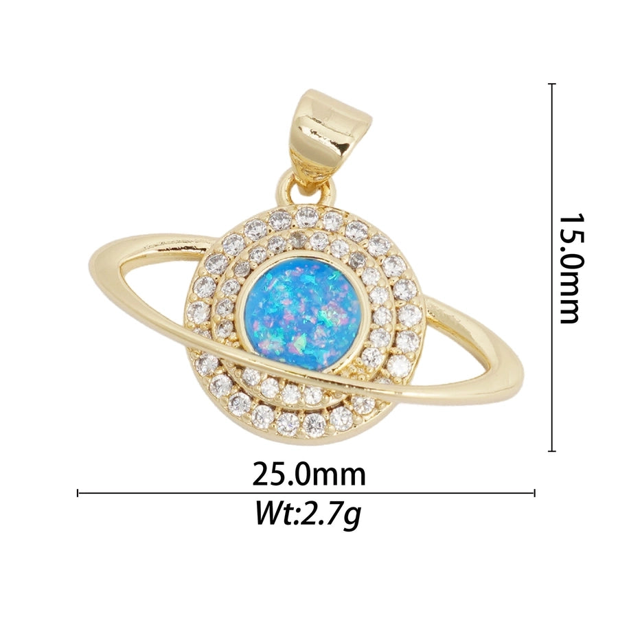 1 Piece Copper Zircon Hexagon Bear Planet Pendant