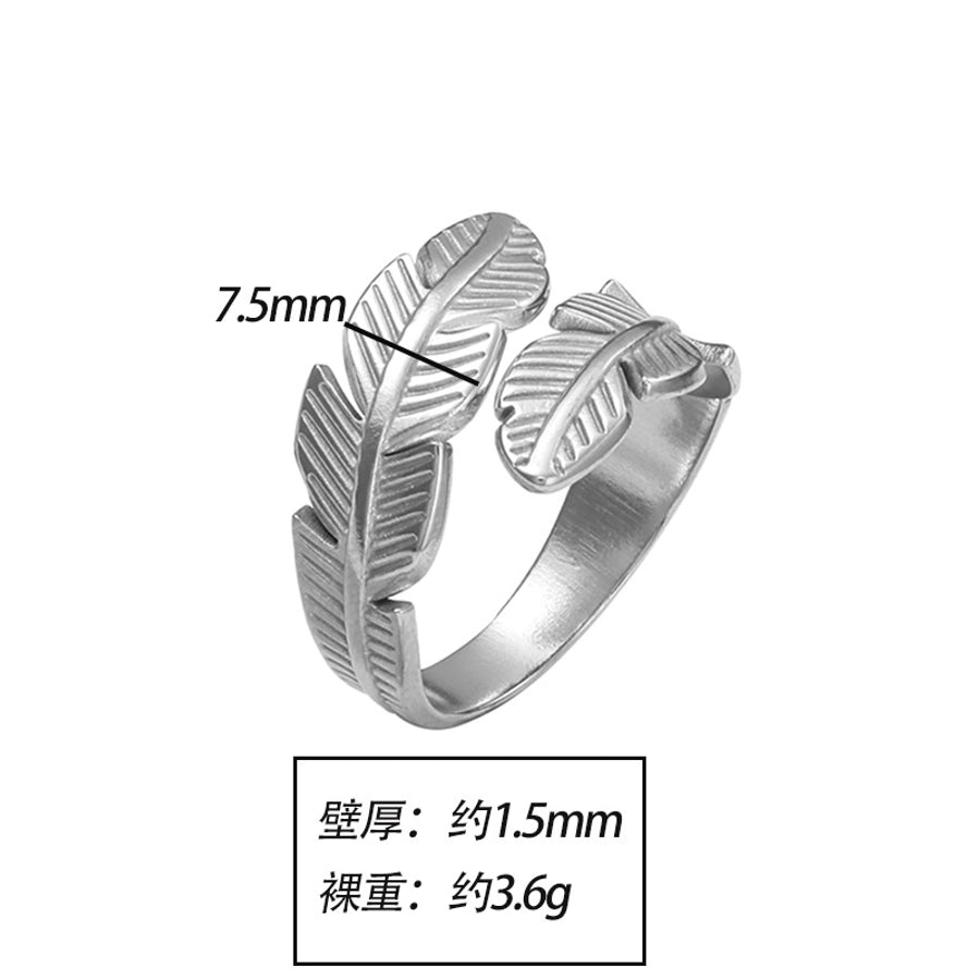 Jewelry Elegant Leaves Flower Titanium Steel Open Rings